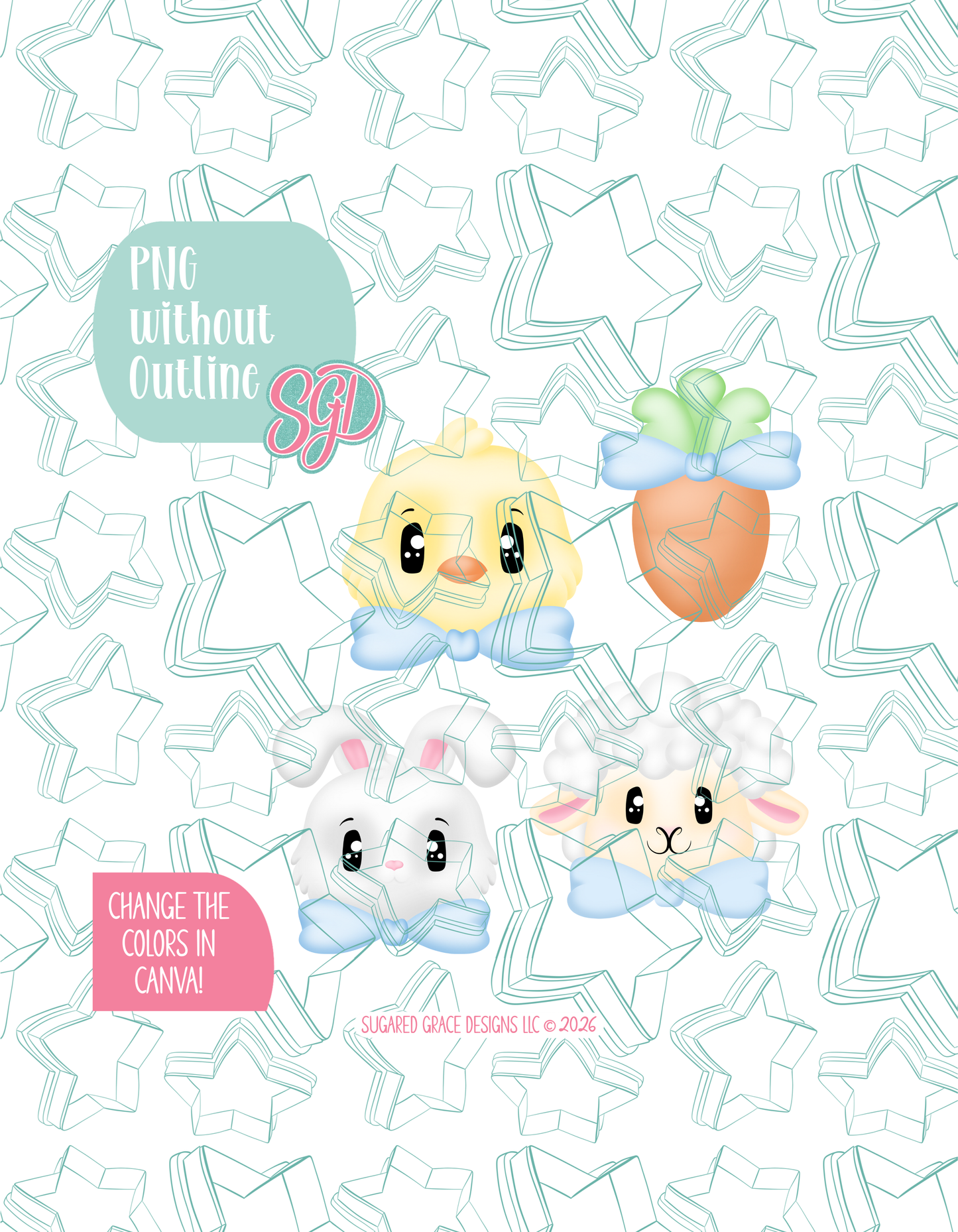 Editable Easter Animal Cookie Cutter STL and PNG Set with 4 Designs (Digital Download)
