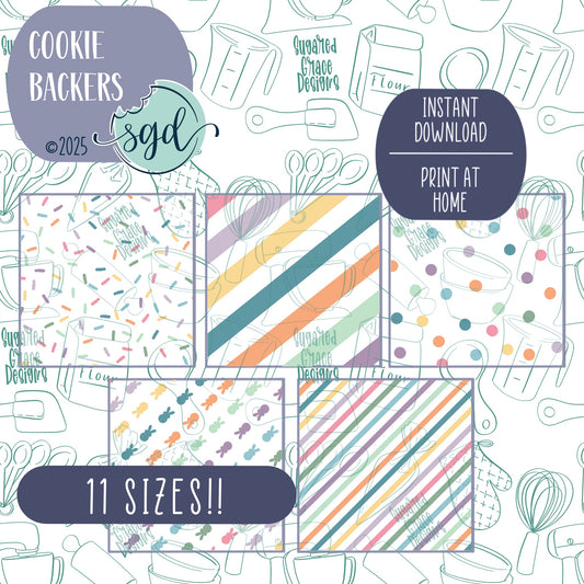 Easter Pattern Cookie Backers Set of 5 in PDF file format with 11 sizes to choose from - Hand Drawn packaging for bags and boxes
