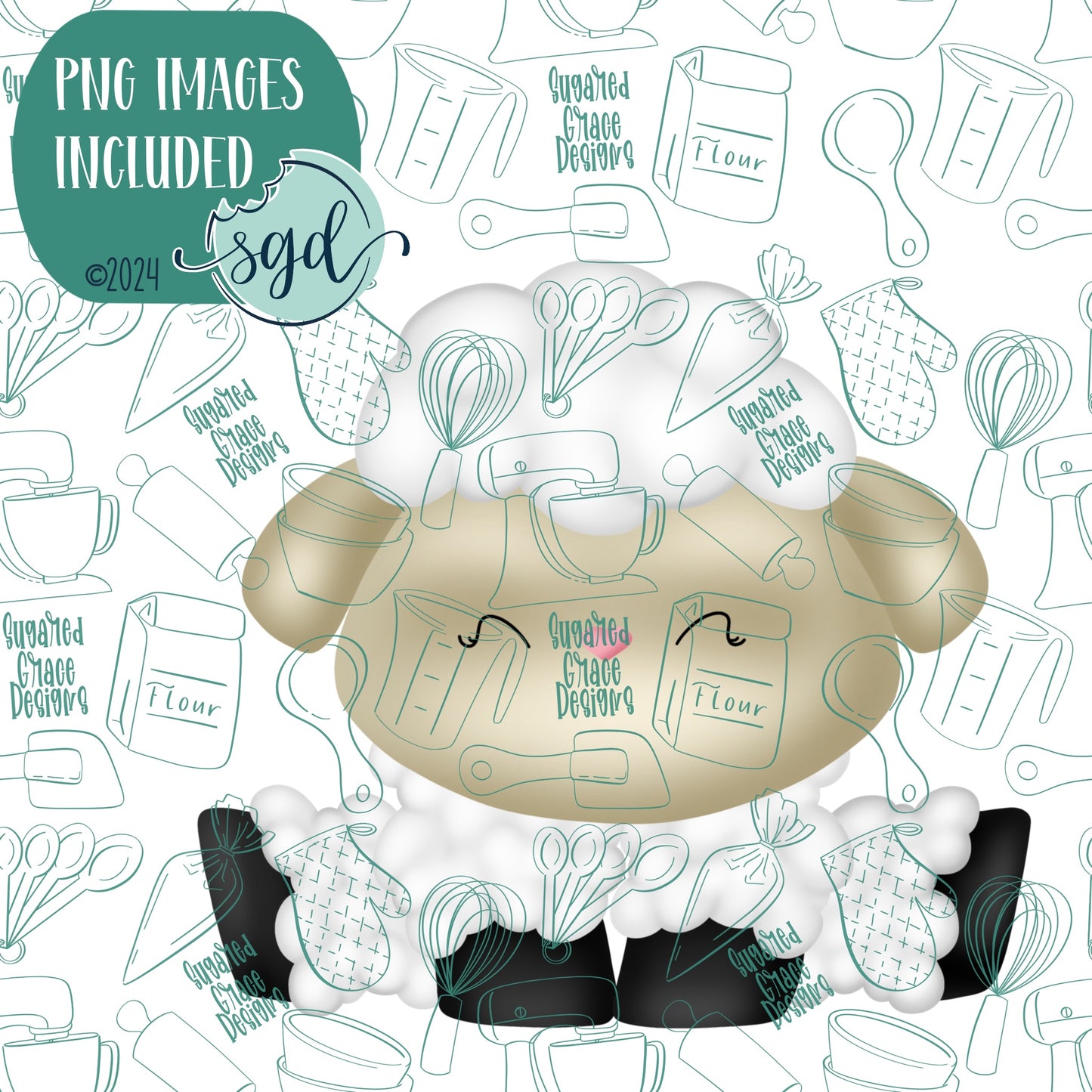 Easter Sheep Cookie Cutter with PNG Images to Match - Hand Drawn Graphics for Edible Ink Printers
