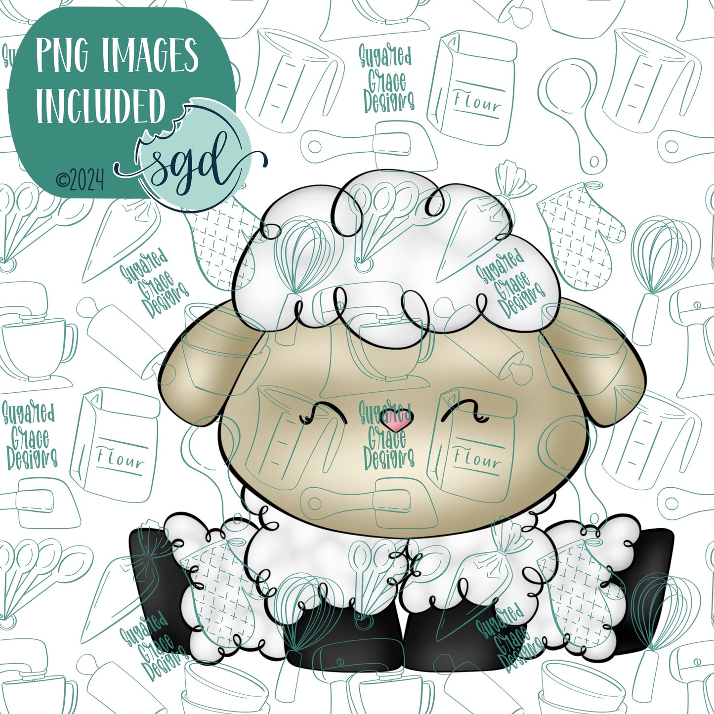 Easter Sheep Cookie Cutter with PNG Images to Match - Hand Drawn Graphics for Edible Ink Printers