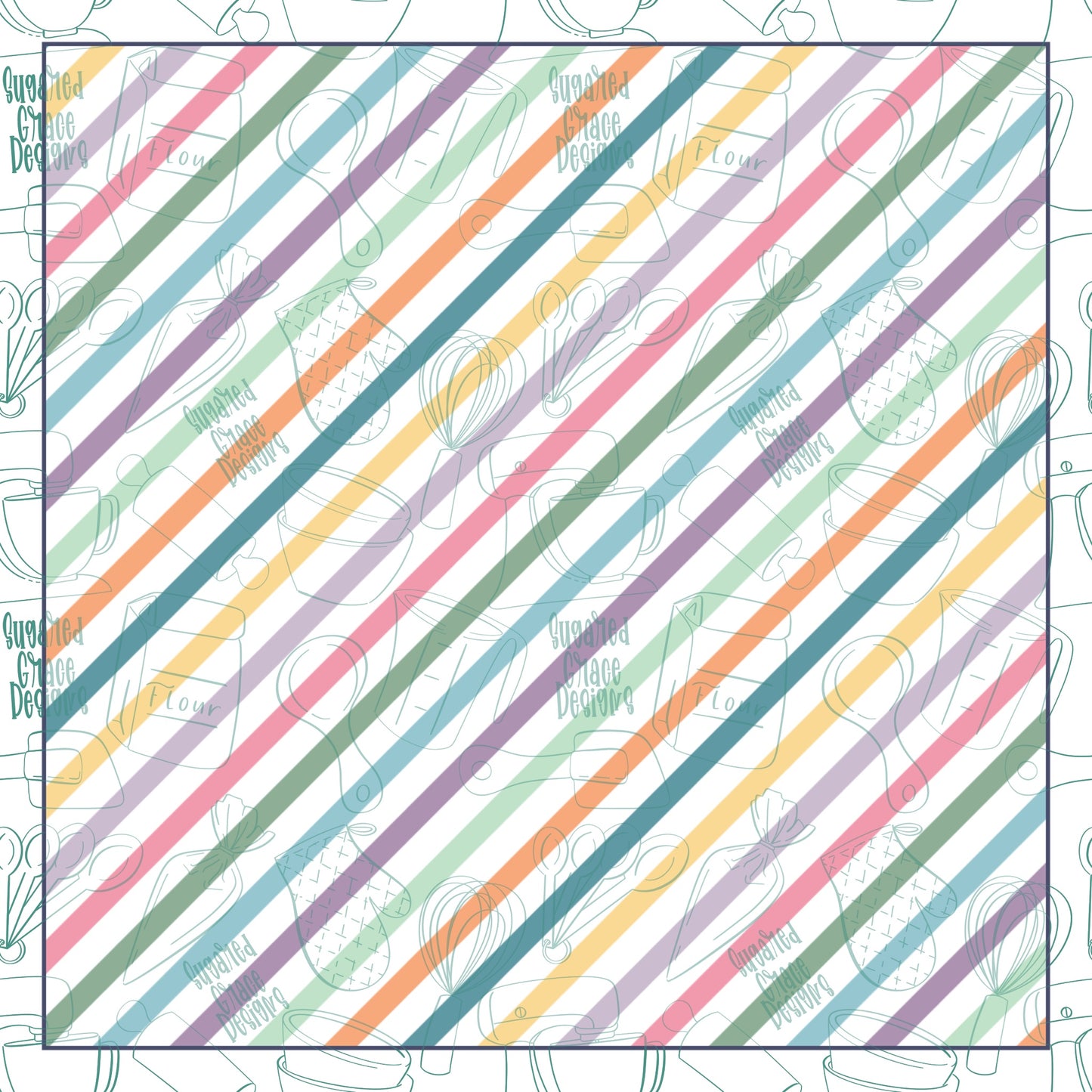Thin Easter Striped Cookie Backers in PDF file format with 11 sizes to choose from - Hand Drawn packaging for bags and boxes
