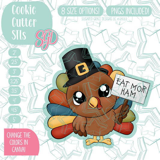Eat More Ham Turkey Cookie Cutter STL File with PNG Images to Match - For 3D Printing and Edible Ink Printers