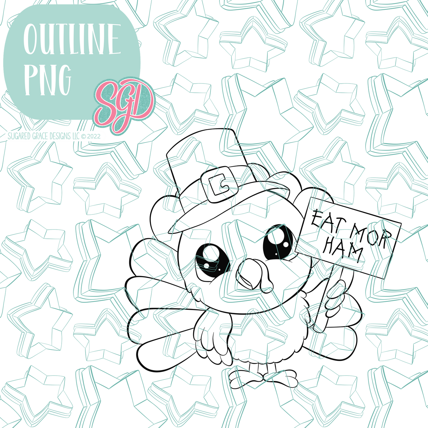 Eat More Ham Turkey Cookie Cutter STL File with PNG Images to Match - For 3D Printing and Edible Ink Printers