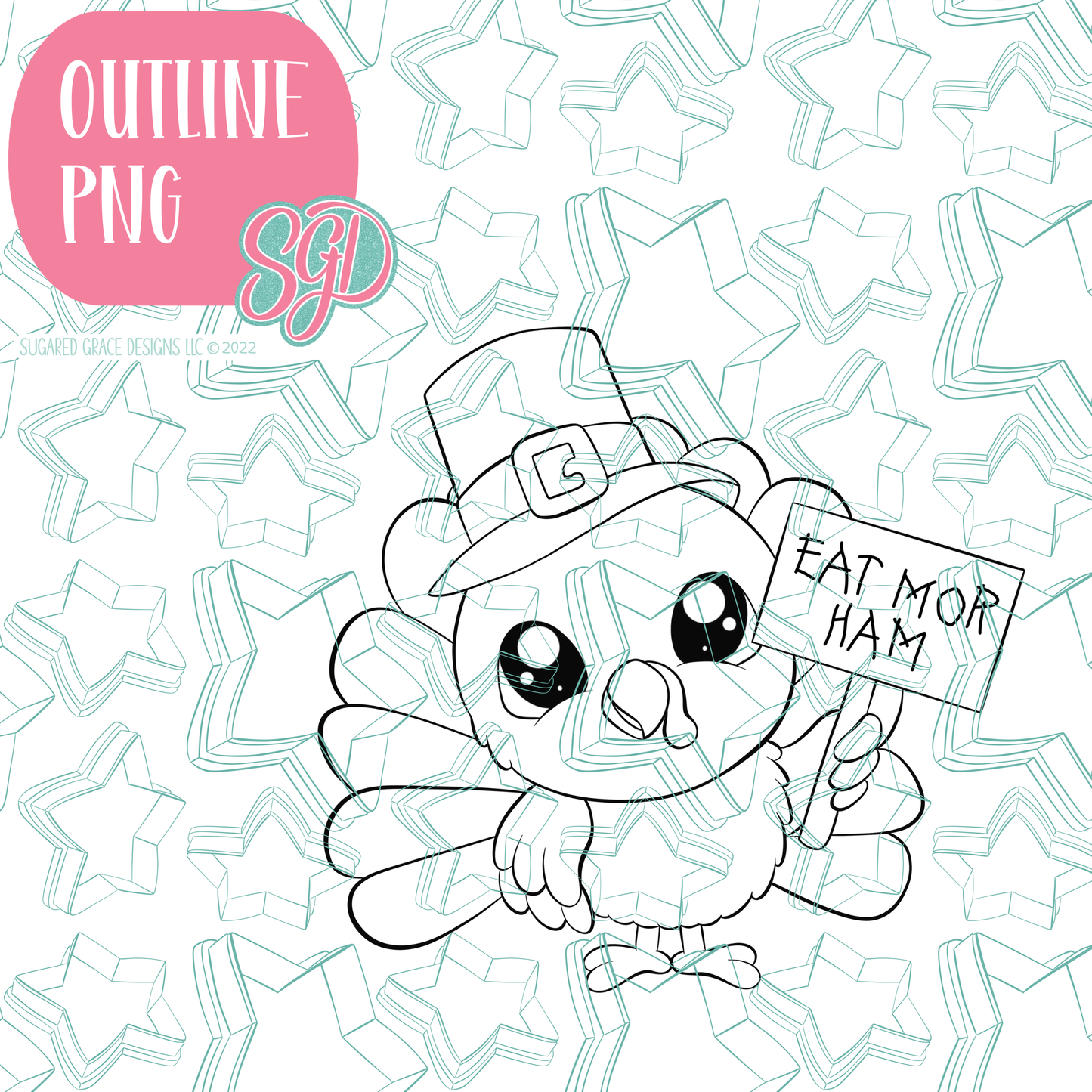 Eat More Ham Turkey PNG Image Set for Edible Ink Printers - Hand Drawn Editable Graphics