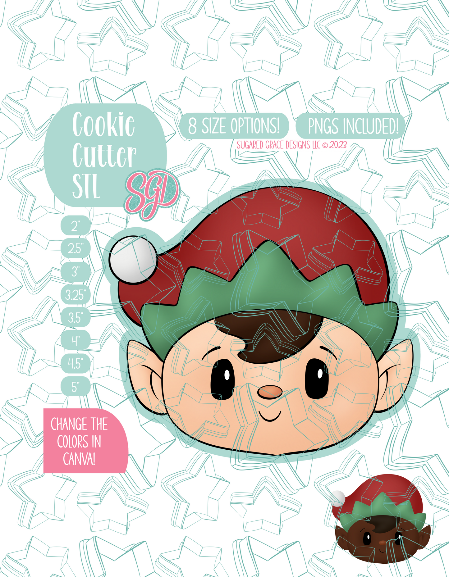 Christmas Elf Cookie Cutter STL File with PNG Images to Match - For 3D Printing and Edible Ink Printers