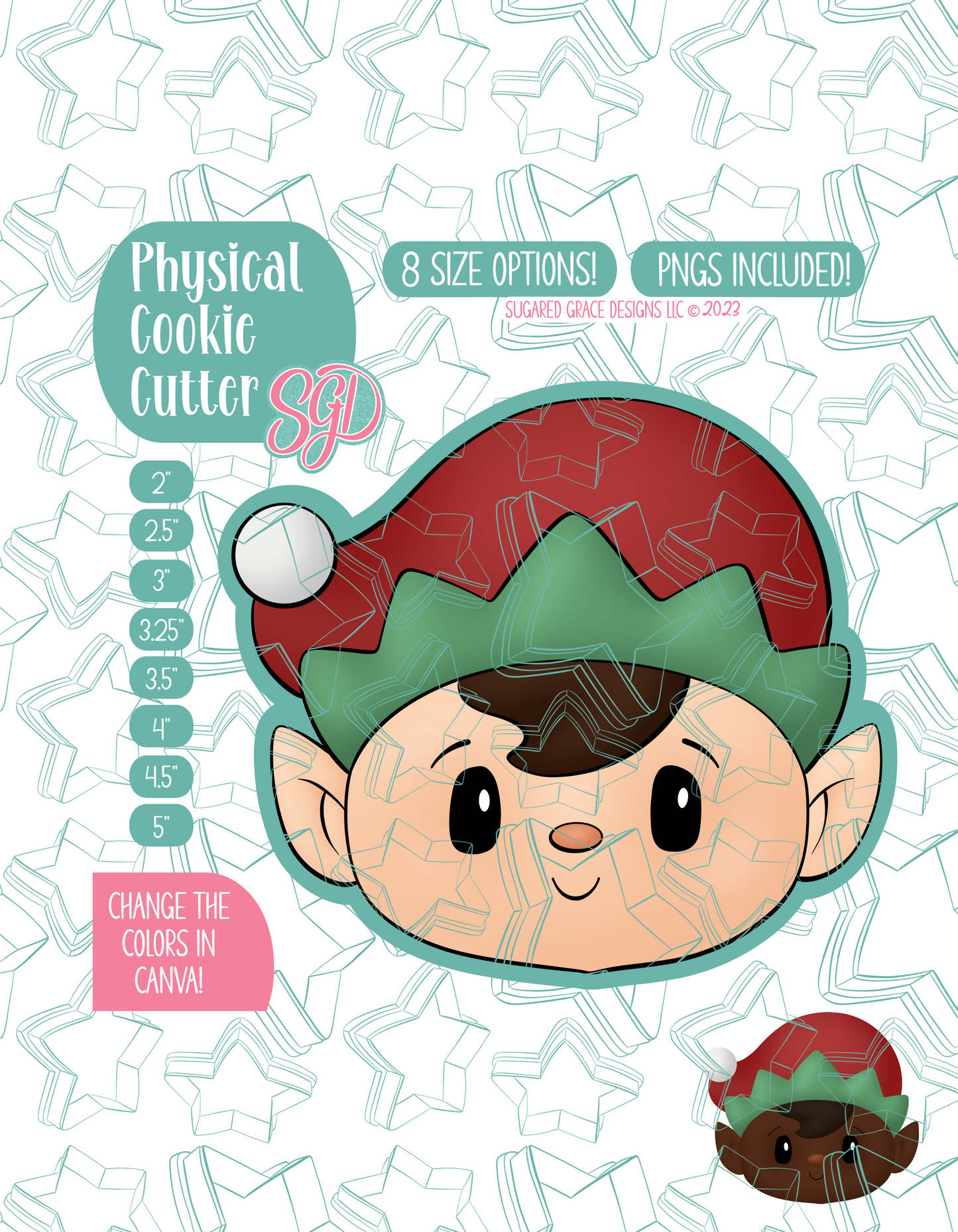 Christmas Elf Cookie Cutter with PNG Images to Match - Hand Drawn Graphics for Edible Ink Printers