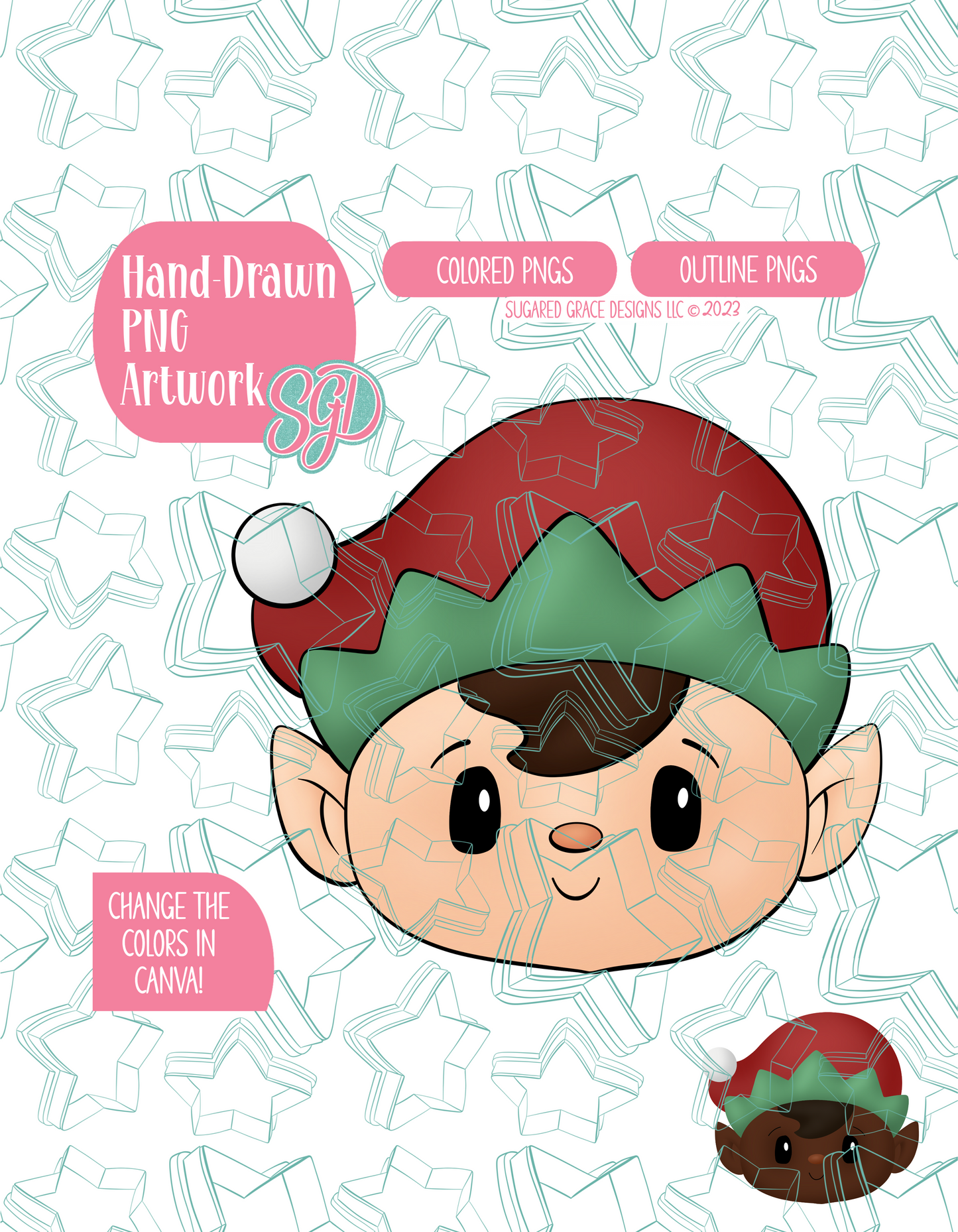 Christmas Elf PNG Image Set for Edible Ink Printers - Hand Drawn Editable Graphics