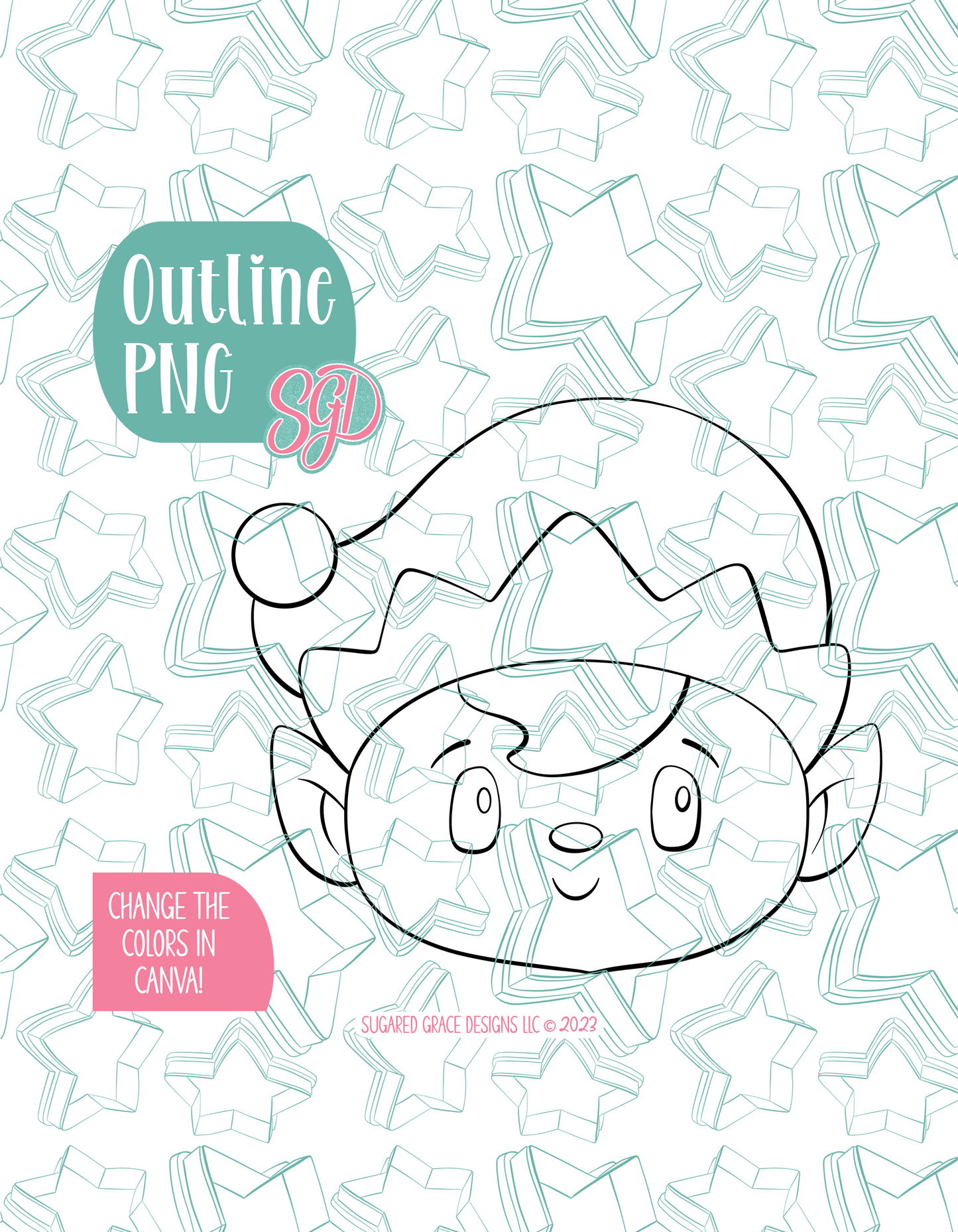 Christmas Elf Cookie Cutter with PNG Images to Match - Hand Drawn Graphics for Edible Ink Printers