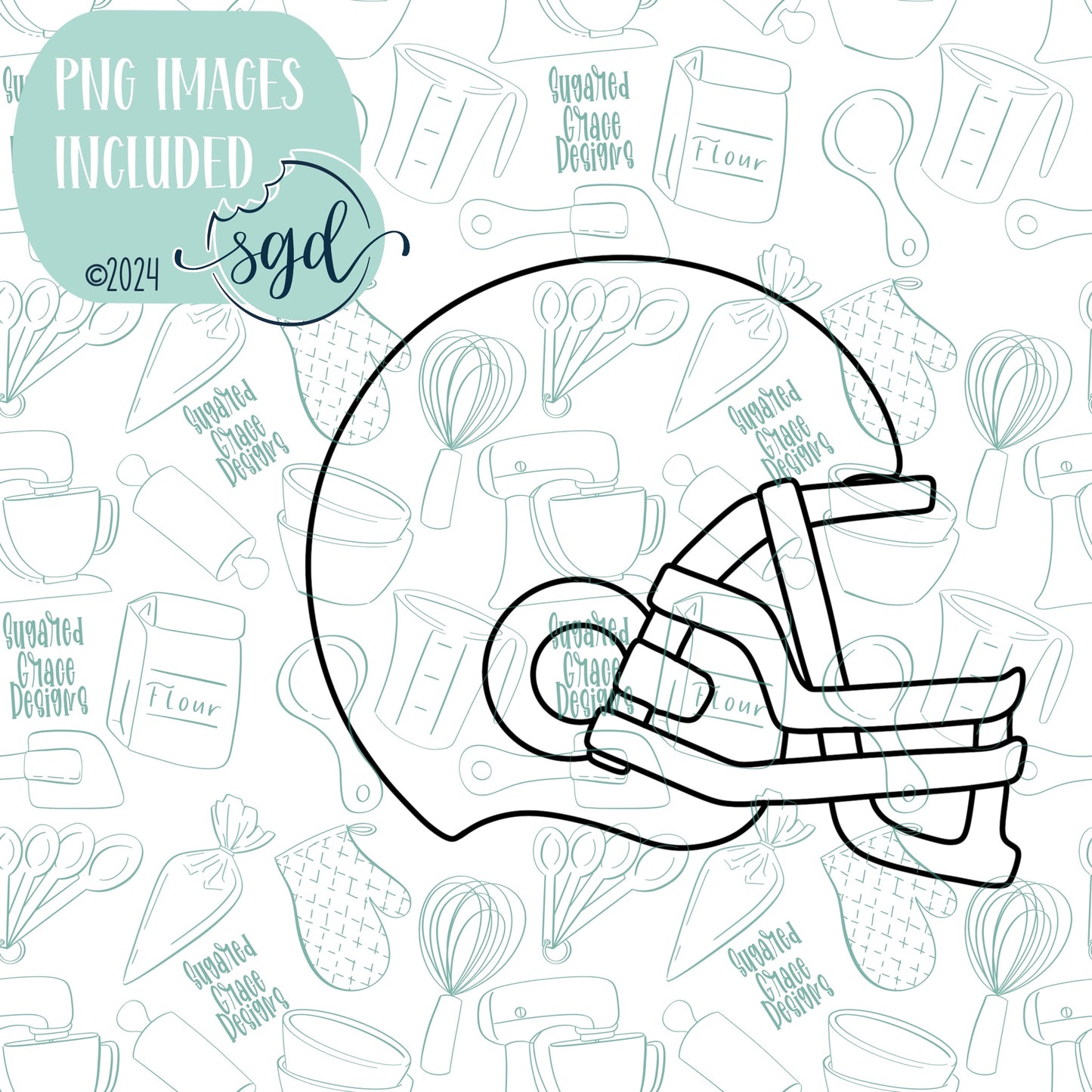 Side View Football Helmet Cookie Cutter STL Files for 3D Printing with Matching Printable PNG Images for Edible Ink Printers Including Eddie