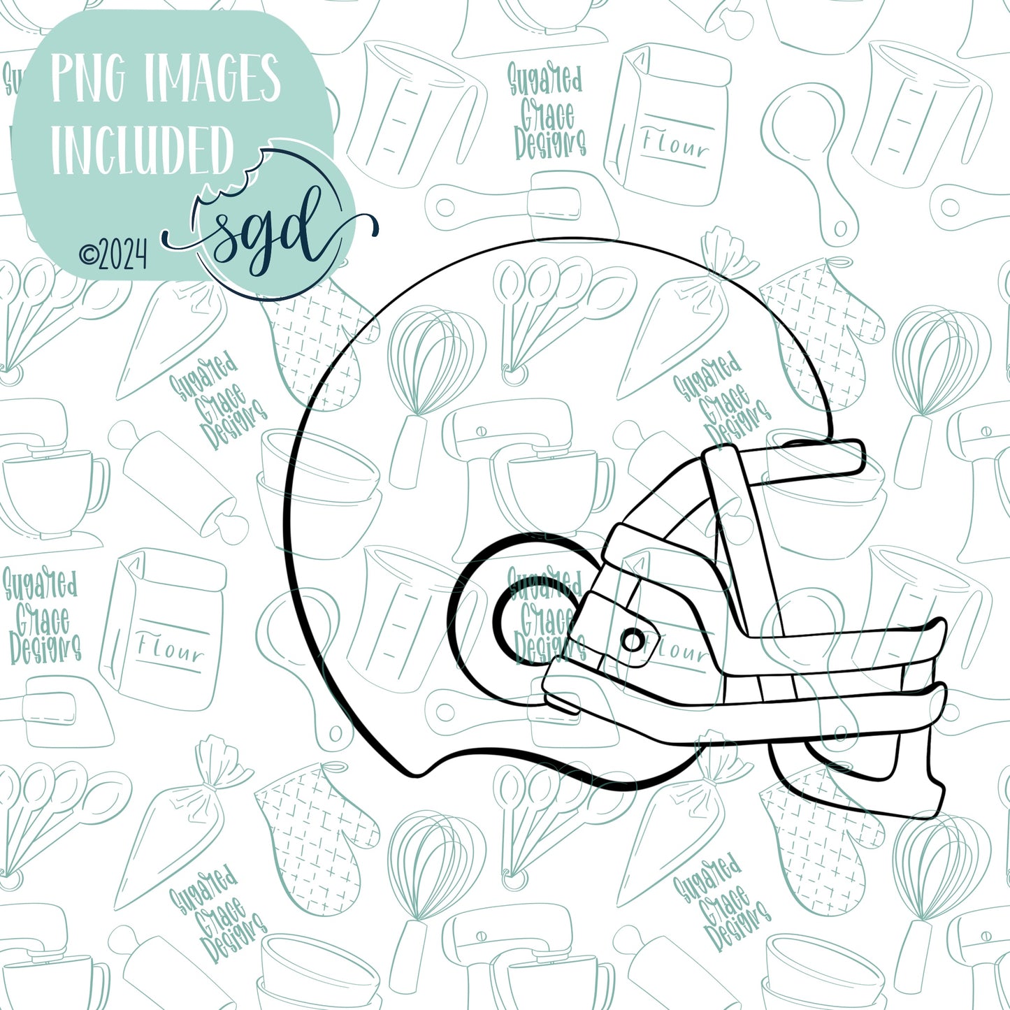 Side View Football Helmet Cookie Cutter STL Files for 3D Printing with Matching Printable PNG Images for Edible Ink Printers Including Eddie