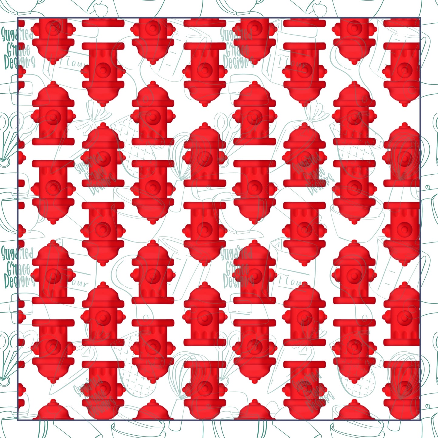 Fire Hydrant Pattern Cookie Backers in PDF file format with 11 sizes to choose from - Hand Drawn packaging for bags and boxes