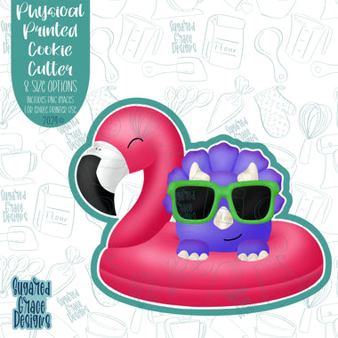 Pool Party Dinosaur on Flamingo Floaty Cookie Cutter with Matching Printable PNG Images for Edible Ink Printers Including Eddie