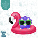 Pool Party Dinosaur on Flamingo Floaty Cookie Cutter with Matching Printable PNG Images for Edible Ink Printers Including Eddie