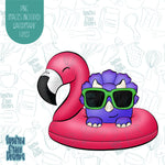 Pool Party Dinosaur on Flamingo Floaty Cookie Cutter with Matching Printable PNG Images for Edible Ink Printers Including Eddie