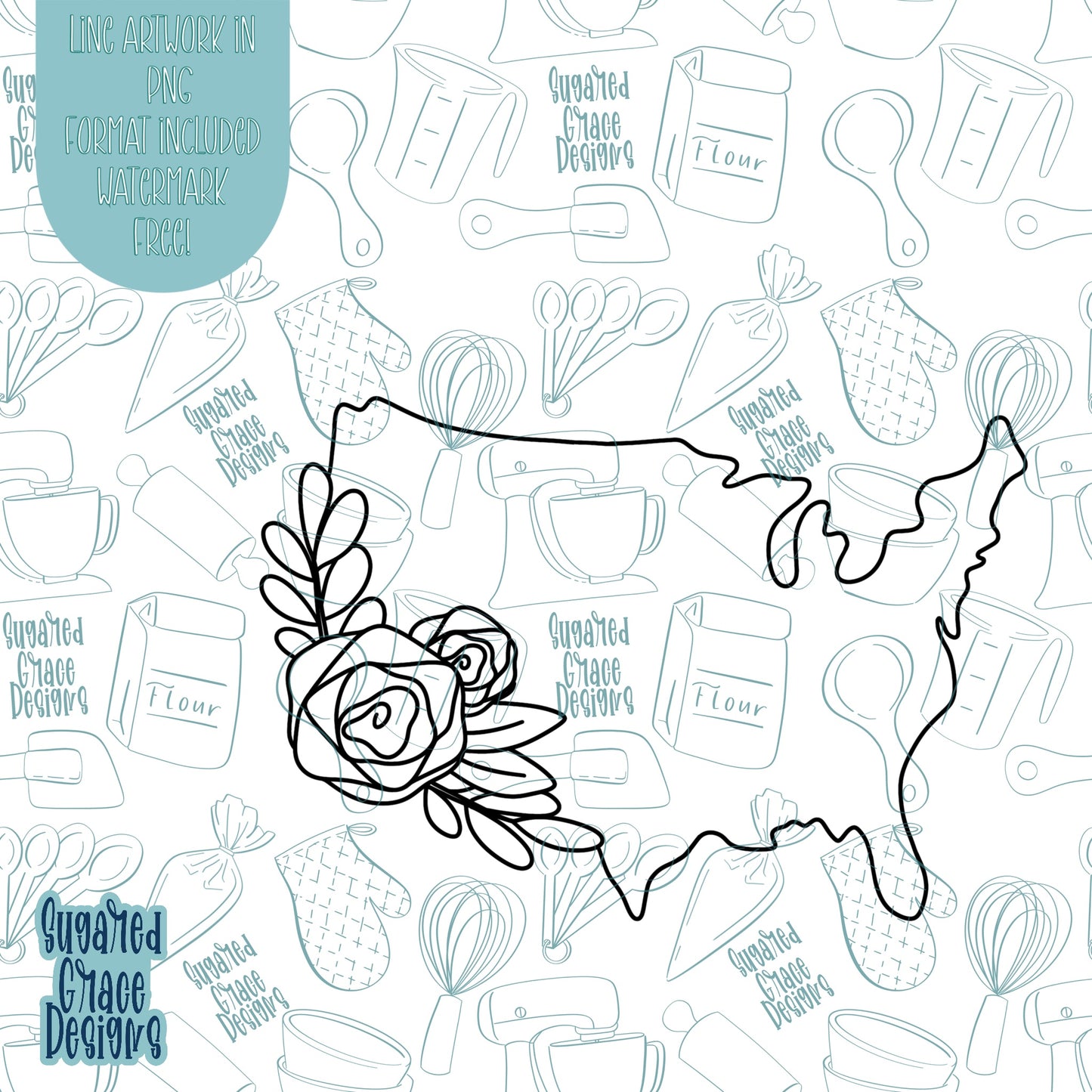 Floral America Cookie Cutter STL Files for 3D Printing with Matching Printable PNG Images for Edible Ink Printers Including Eddie
