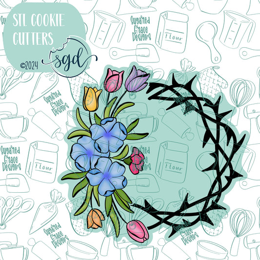 Easter Floral Crown of Thorns Cookie Cutter STL File  with PNG Images to Match - For 3D Printing and Edible Ink Printers