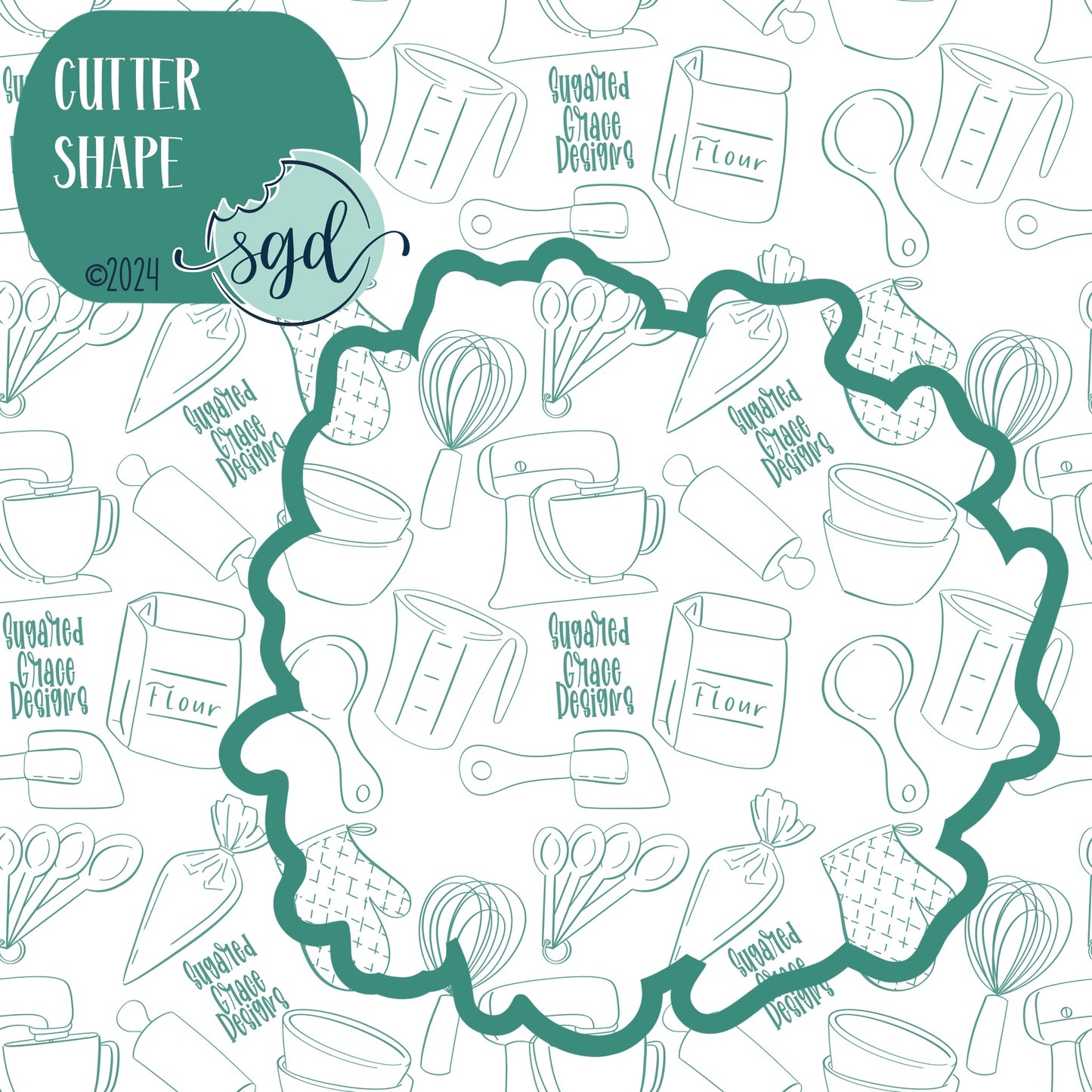 Floral Crown of Thorns Wreath Cookie Cutter with PNG Images to Match - Hand Drawn Graphics for Edible Ink Printers