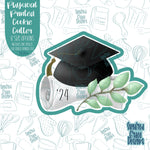 Eucalyptus Floral Grad Cap Cookie Cutter with Matching PNG Images for Edible Ink Printers Including Eddie