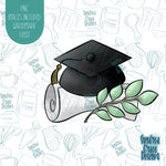 Eucalyptus Floral Grad Cap Cookie Cutter with Matching PNG Images for Edible Ink Printers Including Eddie