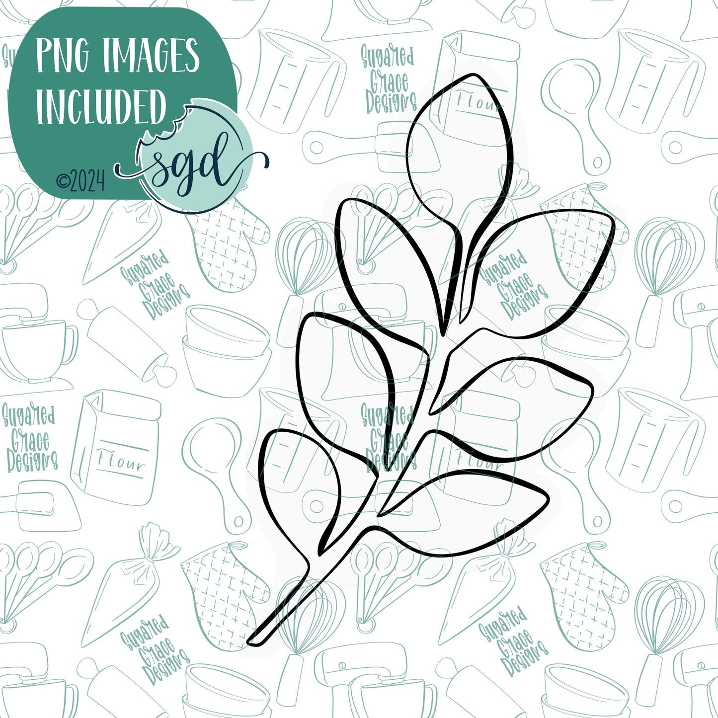 Eucalyptus Floral Leaf Cookie Cutter with Matching Printable PNG Images for Edible Ink Printers Including Eddie