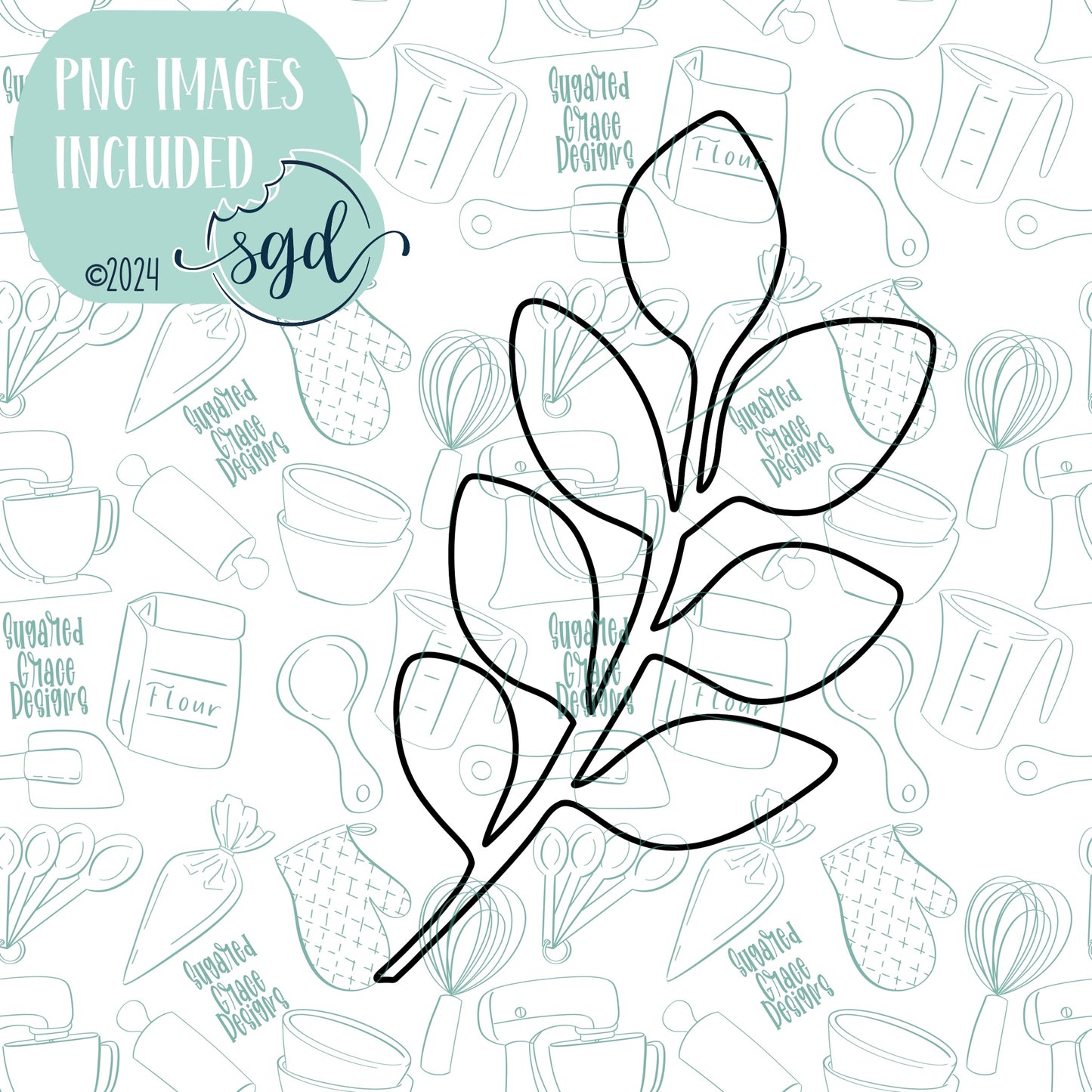 Floral Eucalyptus Leaf Cookie Cutter STL Files for 3D Printing with Matching Printable PNG Images for Edible Ink Printers Including Eddie