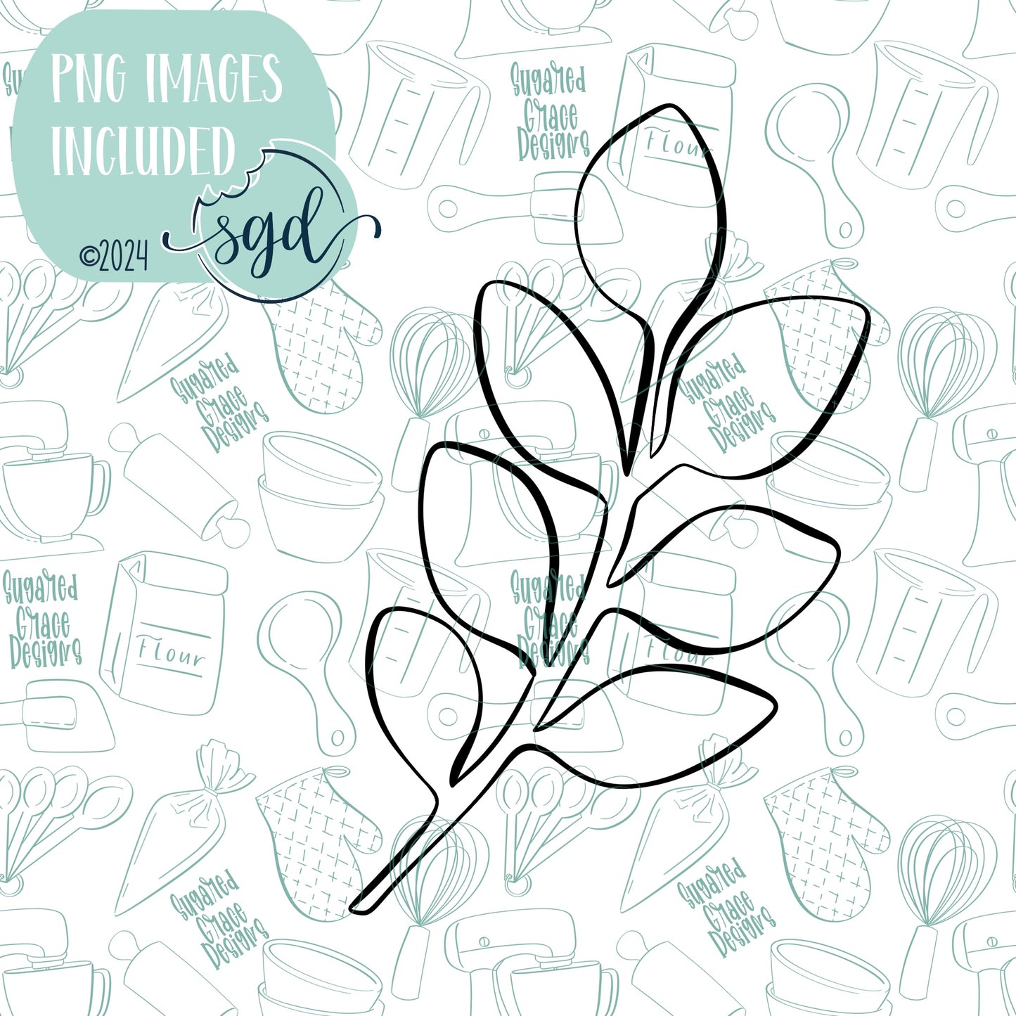 Floral Eucalyptus Leaf Cookie Cutter STL Files for 3D Printing with Matching Printable PNG Images for Edible Ink Printers Including Eddie