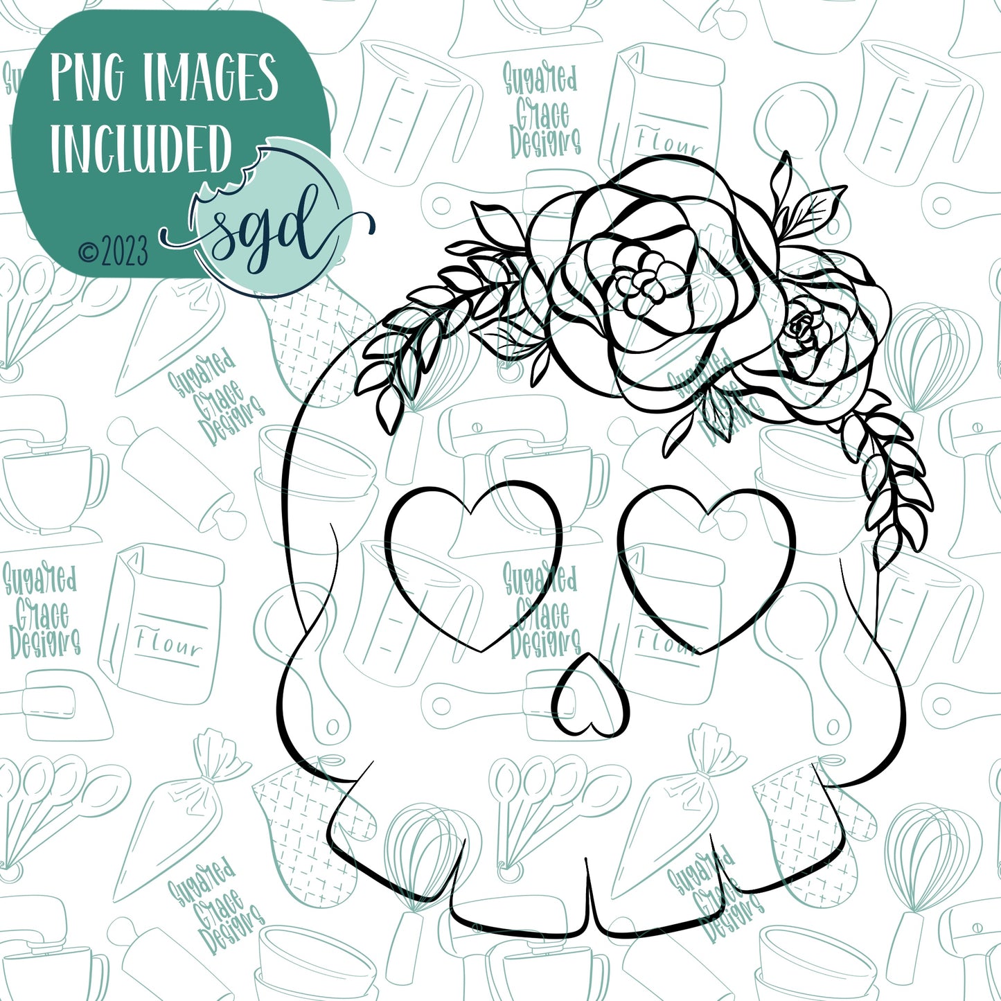 Floral Skull cookie Cutter with Matching Printable PNG Images for Edible Ink Printers Including Eddie