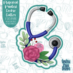 Floral Nurse Stethoscope Cookie Cutter with Matching PNG Images for Edible Ink Printers Including Eddie