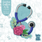 Floral Nurse Stethoscope Cookie Cutter STL Files for 3D Printing with Matching PNG Images or Edible Ink Printers Including Eddie