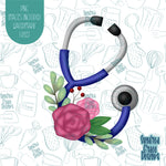 Floral Nurse Stethoscope Cookie Cutter with Matching PNG Images for Edible Ink Printers Including Eddie