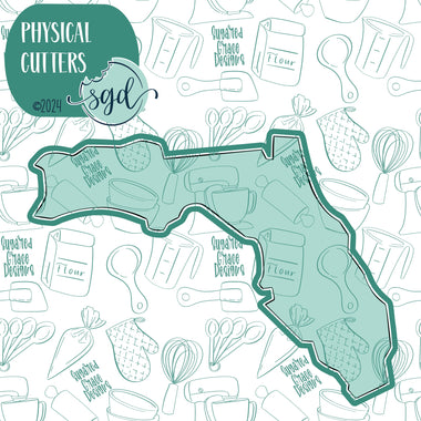 Florida State Cookie Cutter with PNG Images to Match - Hand Drawn Graphics for Edible Ink Printers - United States Shape