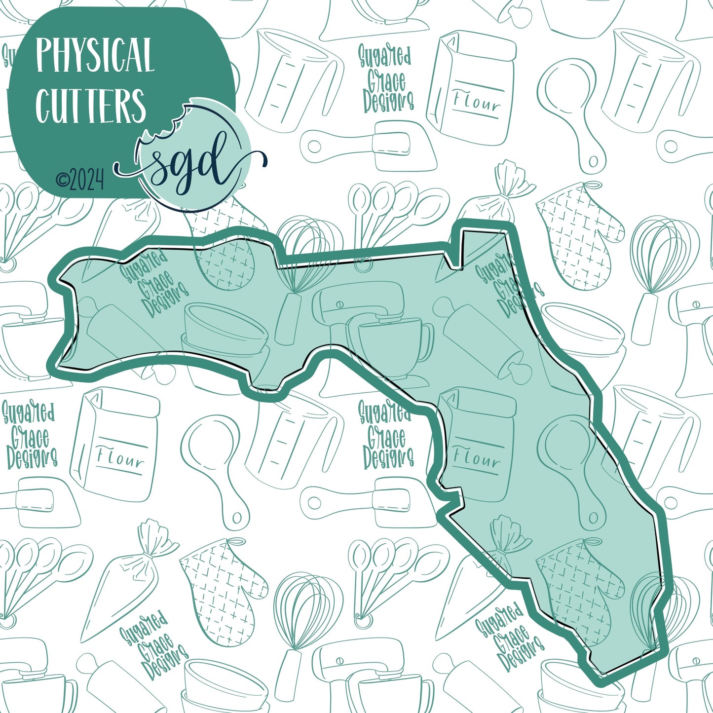 Florida State Cookie Cutter with PNG Images to Match - Hand Drawn Graphics for Edible Ink Printers - United States Shape