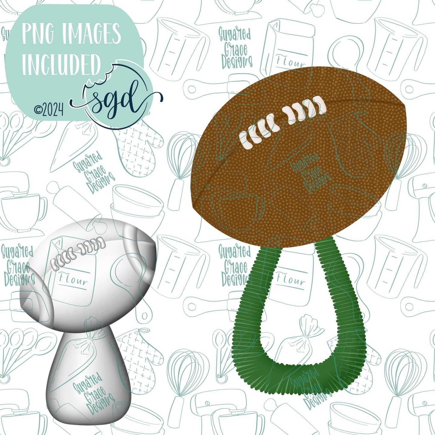 Football Baby Rattle Cookie Cutter STL Files for 3D Printing with Matching Printable PNG Images for Edible Ink Printers Including Eddie