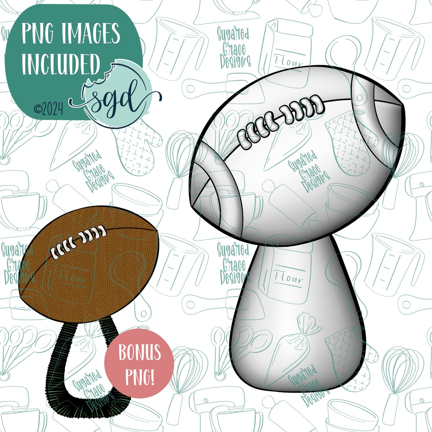 Football Trophy Cookie Cutter with PNG Images to Match - Hand Drawn Graphics for Edible Ink Printers - Sport Themed Cookie Ideas