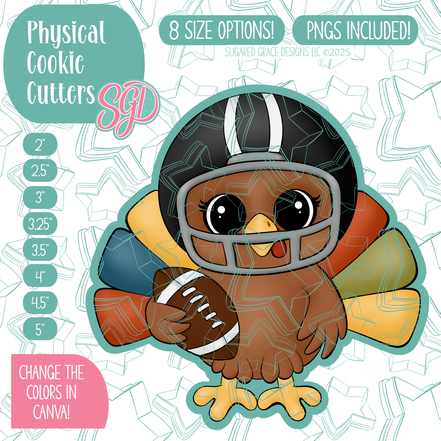 Football Turkey Cookie Cutter with PNG Images to Match - Hand Drawn Graphics for Edible Ink Printers