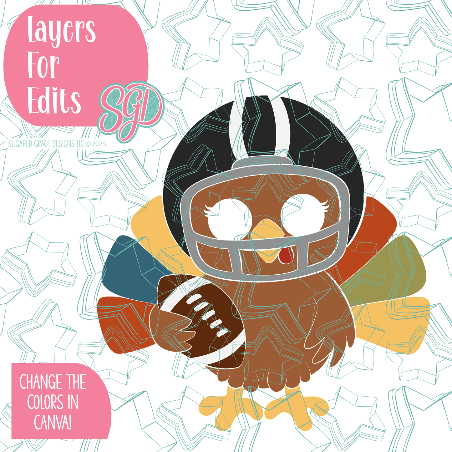 Football Turkey PNG Image Set for Edible Ink Printers - Hand Drawn Editable Graphics