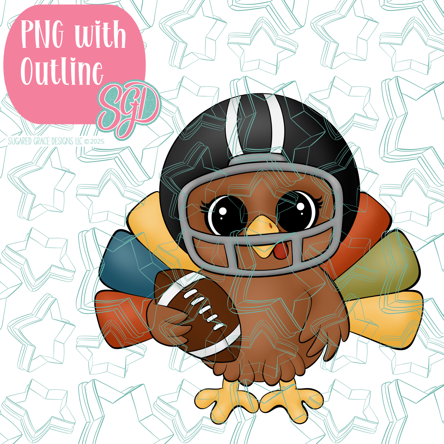 Football Turkey PNG Image Set for Edible Ink Printers - Hand Drawn Editable Graphics