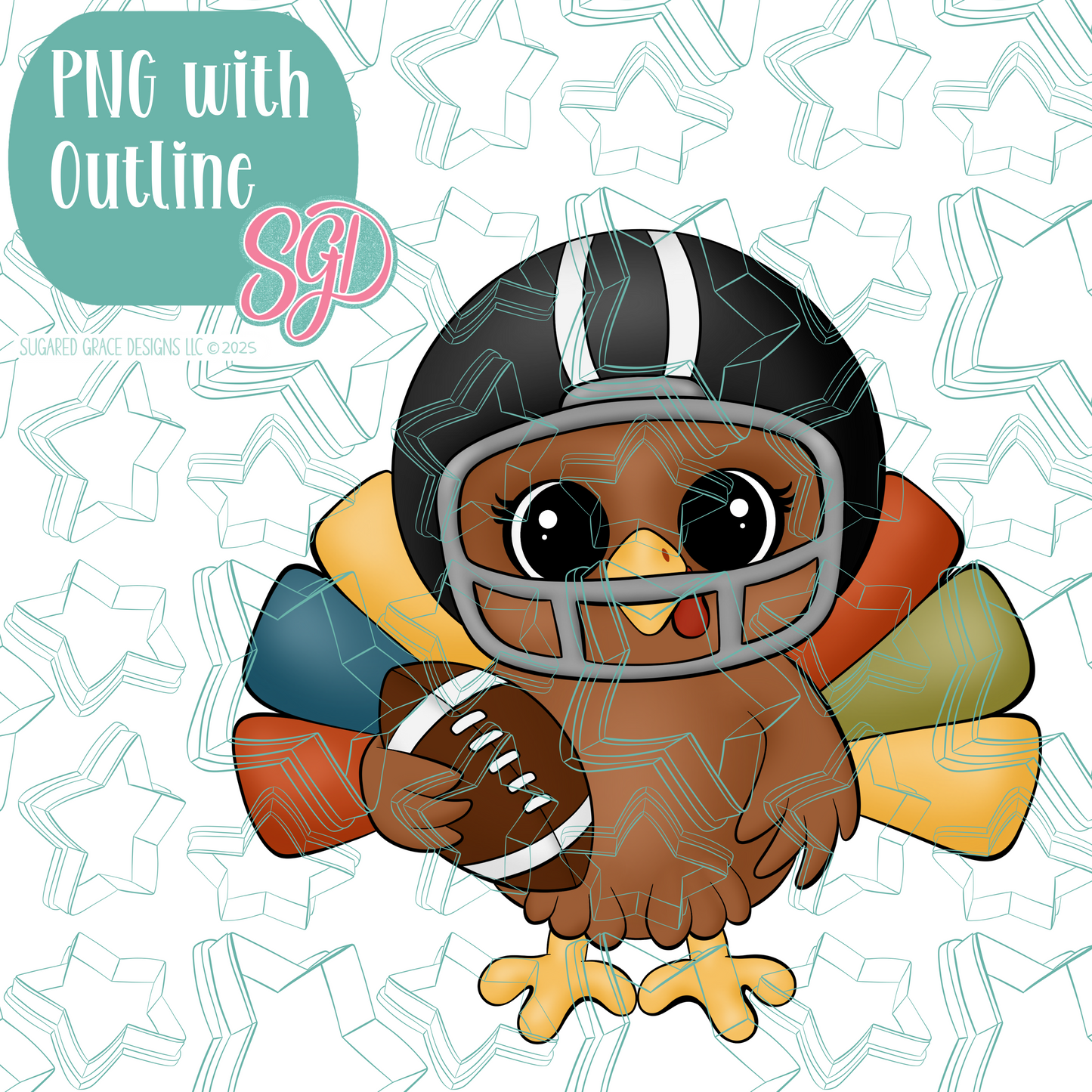 Football Turkey Cookie Cutter with PNG Images to Match - Hand Drawn Graphics for Edible Ink Printers