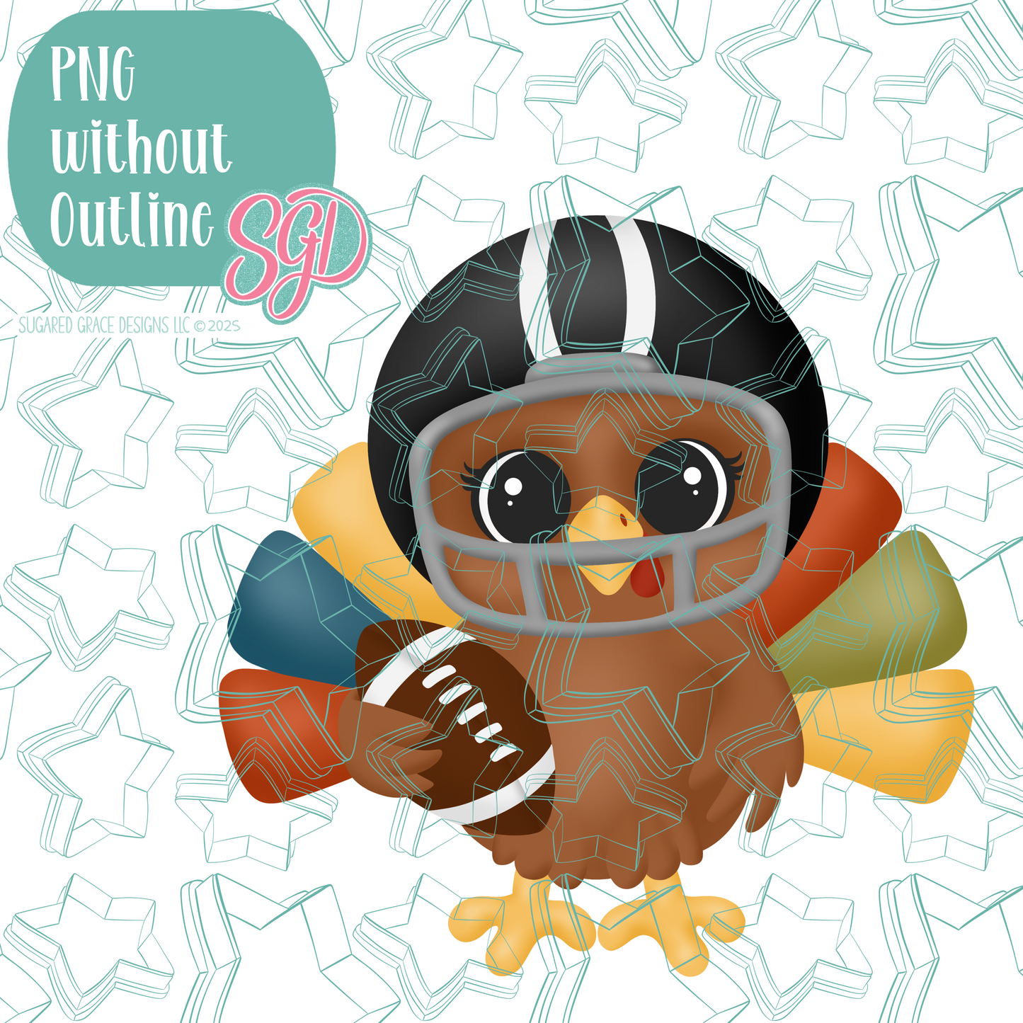 Football Turkey Cookie Cutter with PNG Images to Match - Hand Drawn Graphics for Edible Ink Printers