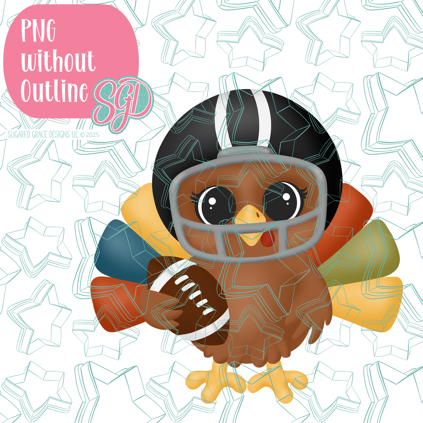 Football Turkey PNG Image Set for Edible Ink Printers - Hand Drawn Editable Graphics