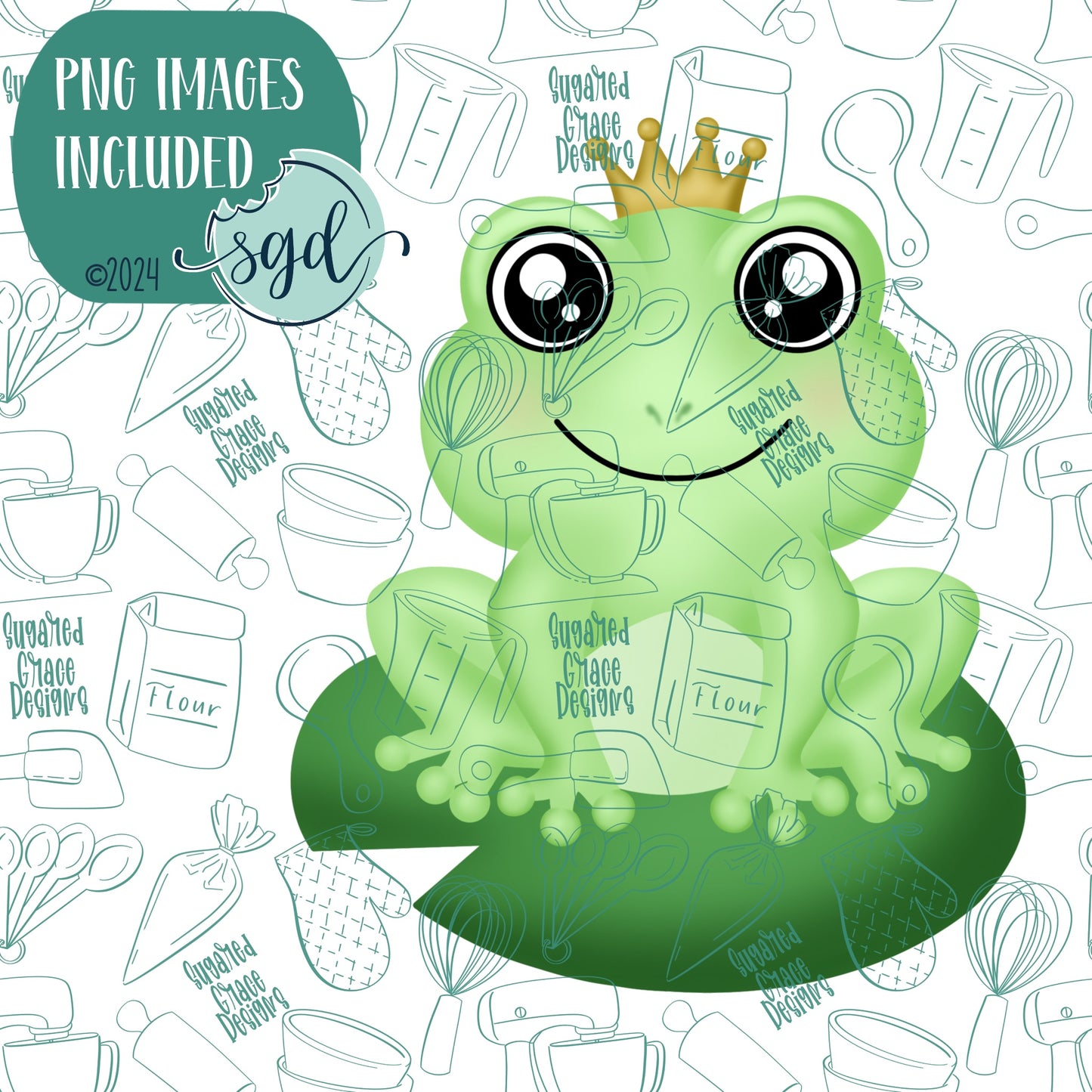 Frog Prince Cookie Cutter with PNG Images to Match - Hand Drawn Graphics for Edible Ink Printers - Princess Themed Cookie Ideas