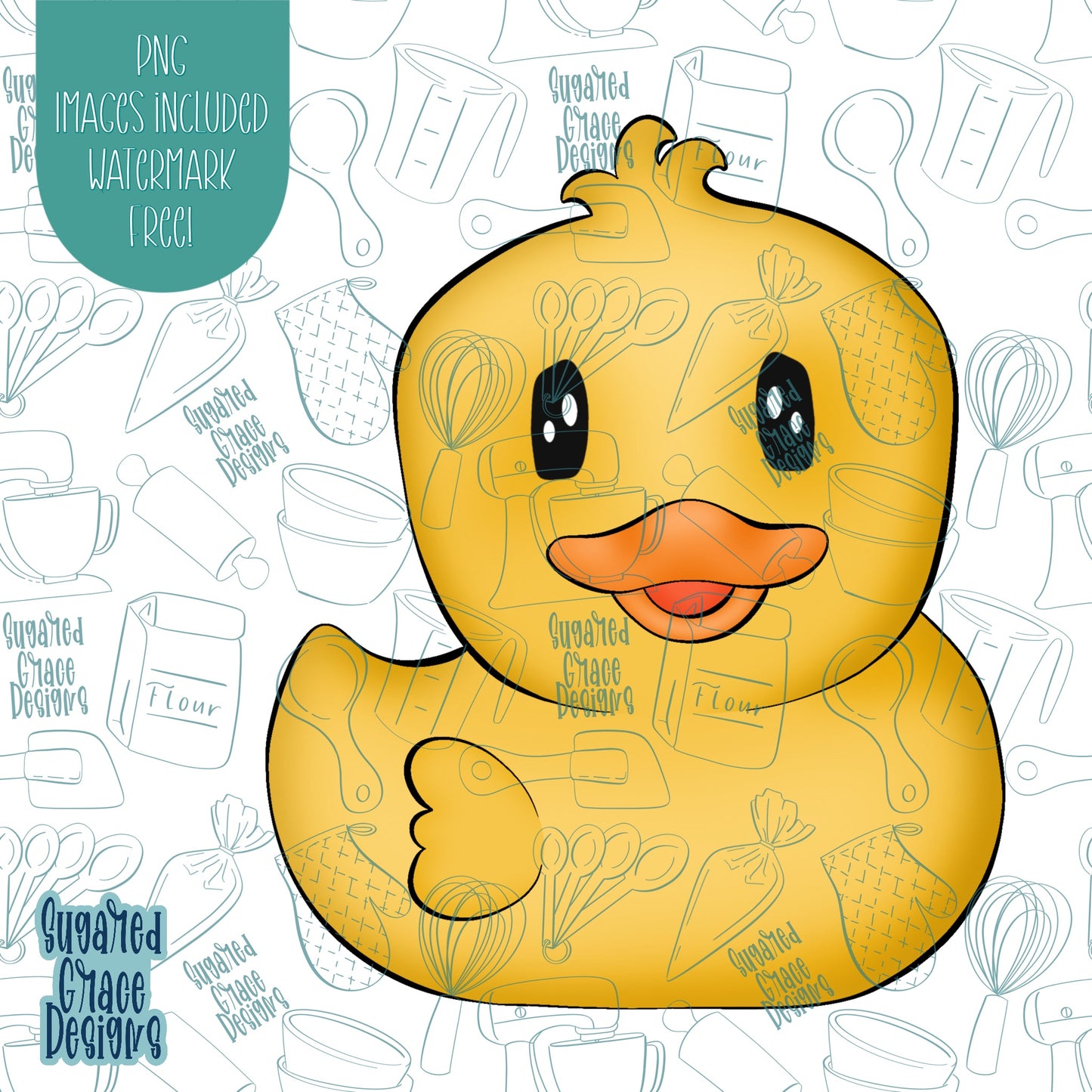 Front Profile Rubber Duck Cookie Cutter with Matching Printable PNG Images for Edible Ink Printers Including Eddie