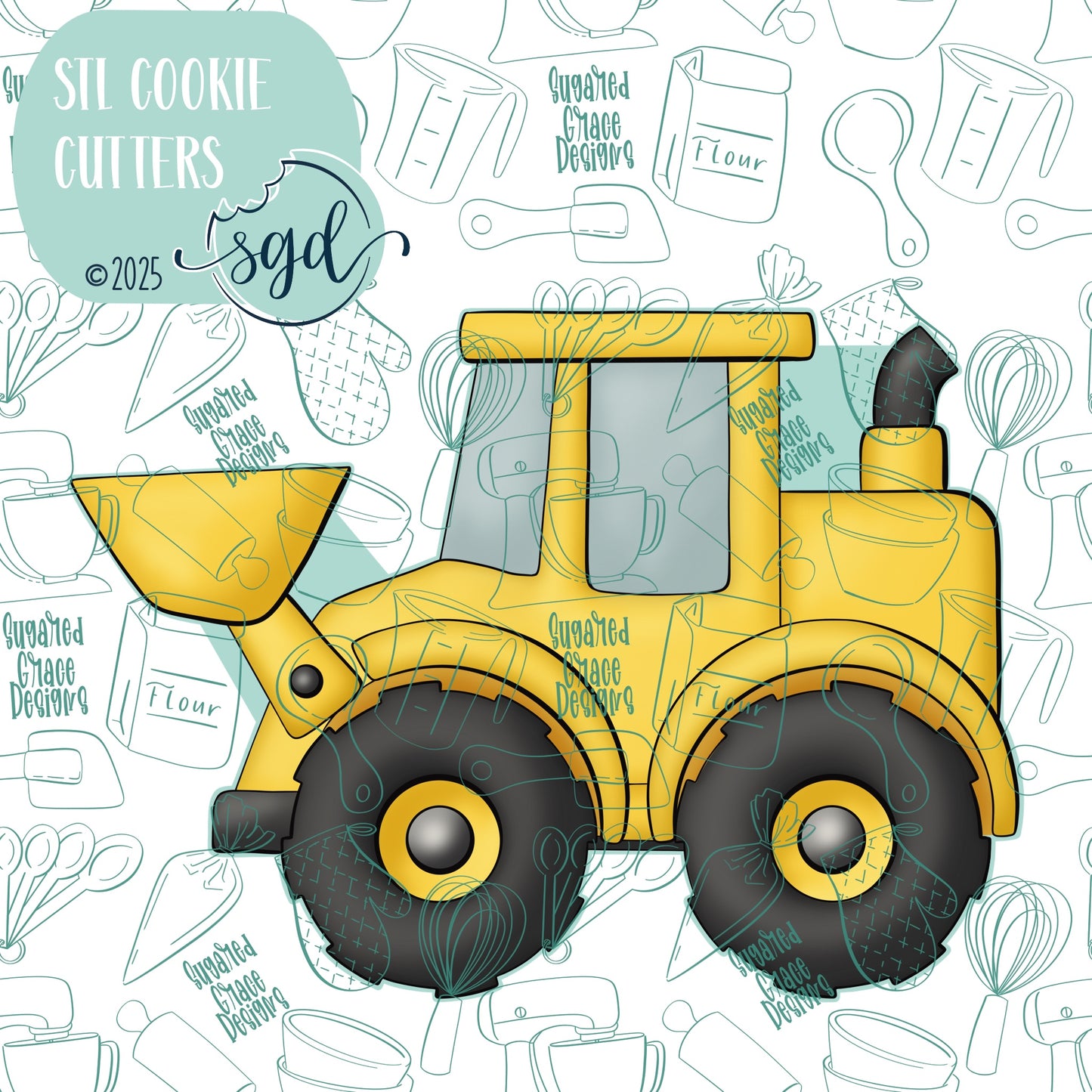 Front Loader Cookie Cutter STL File  with PNG Images to Match - For 3D Printing and Edible Ink Printers