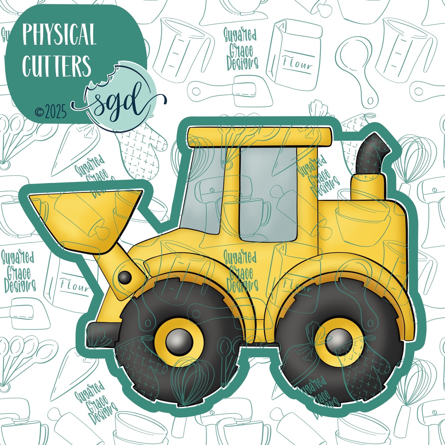 Front Loader or Excavator Cookie Cutter with PNG Images to Match - Hand Drawn Graphics for Edible Ink Printers