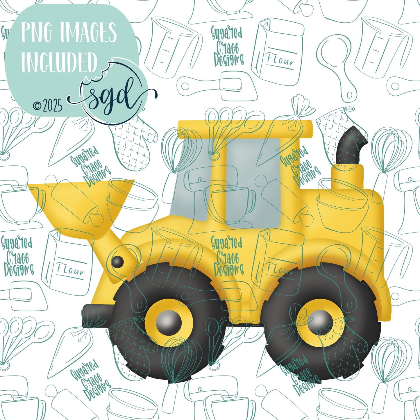 Front Loader Cookie Cutter STL File  with PNG Images to Match - For 3D Printing and Edible Ink Printers