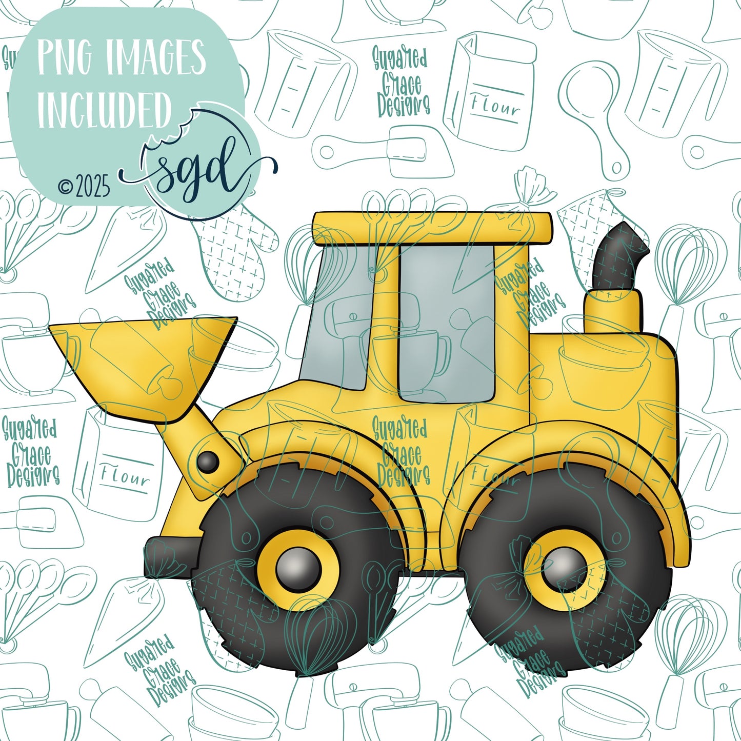 Front Loader Cookie Cutter STL File  with PNG Images to Match - For 3D Printing and Edible Ink Printers