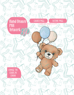 Fuzzy Teddy Bear with Balloon PNG Image Set for Edible Ink Printers - Hand Drawn Editable Graphics