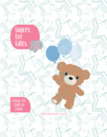 Fuzzy Teddy Bear with Balloon PNG Image Set for Edible Ink Printers - Hand Drawn Editable Graphics
