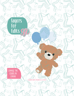 Fuzzy Teddy Bear with Balloons Cookie Cutter Plaque with PNG Images to Match - Hand Drawn Graphics for Edible Ink Printers