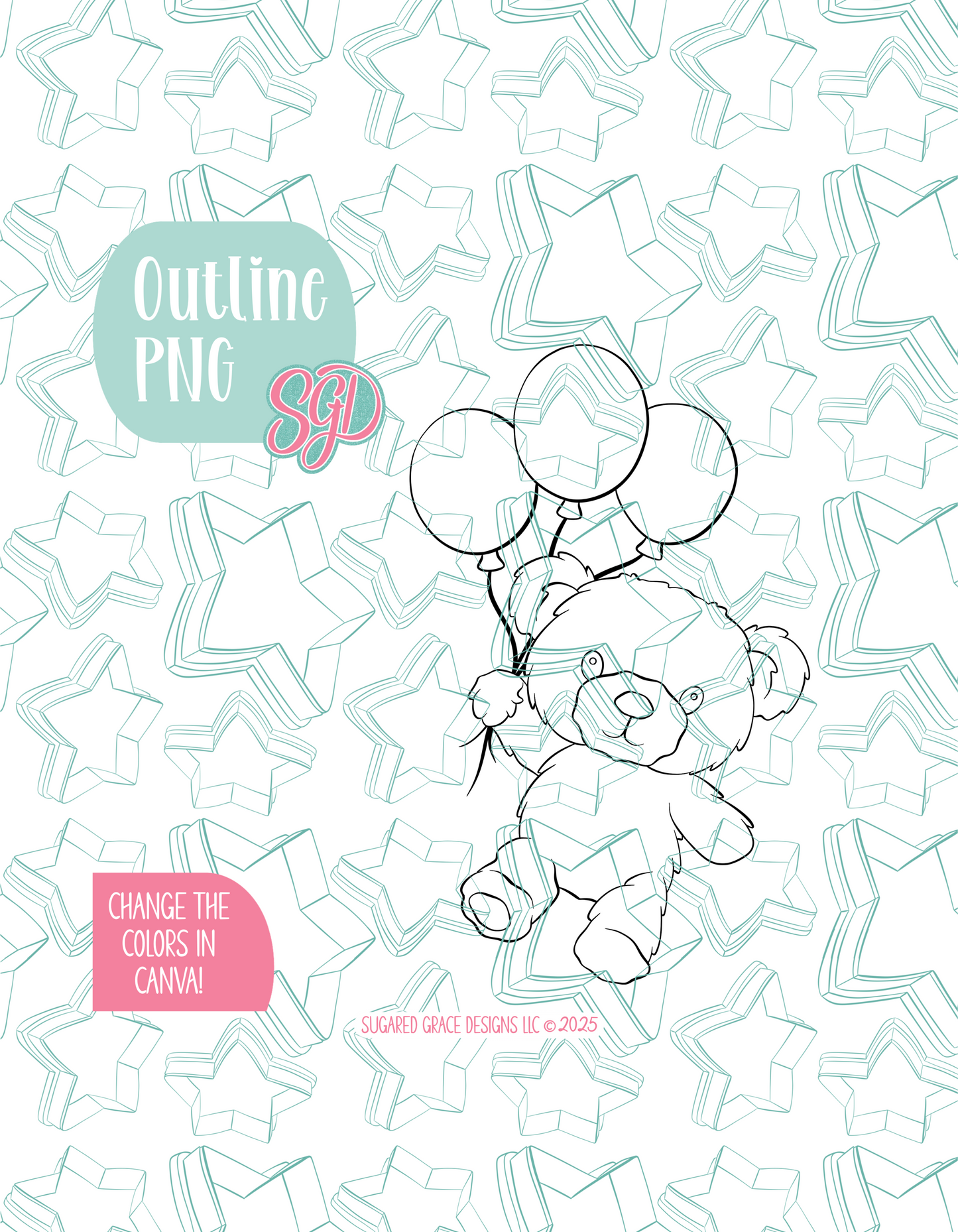 Fuzzy Teddy Bear with Balloons Cookie Cutter STL File with PNG Images to Match - For 3D Printing and Edible Ink Printers